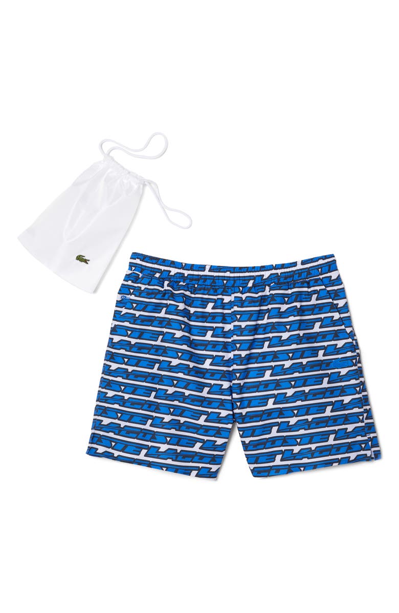 Lacoste Logo Print Cotton Swim Trunks, Alternate, color, 
