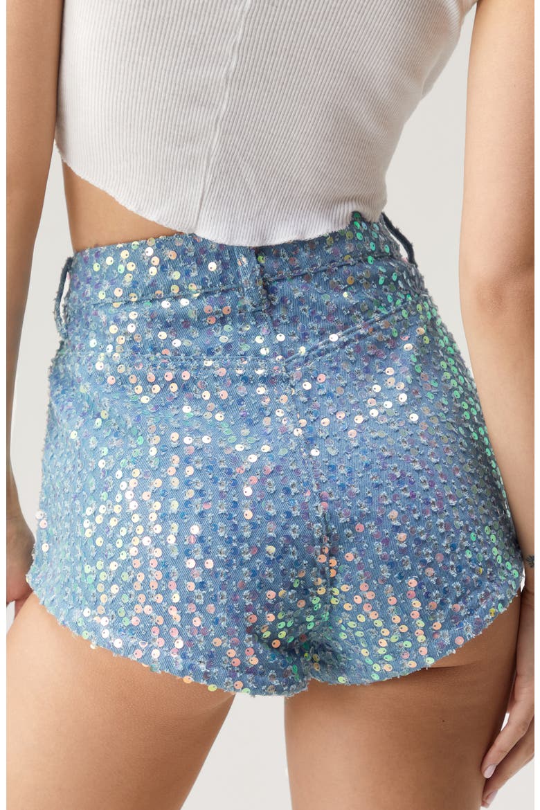 Sequin High Waist Denim Micro Shorts, Alternate, color, PALE WASH