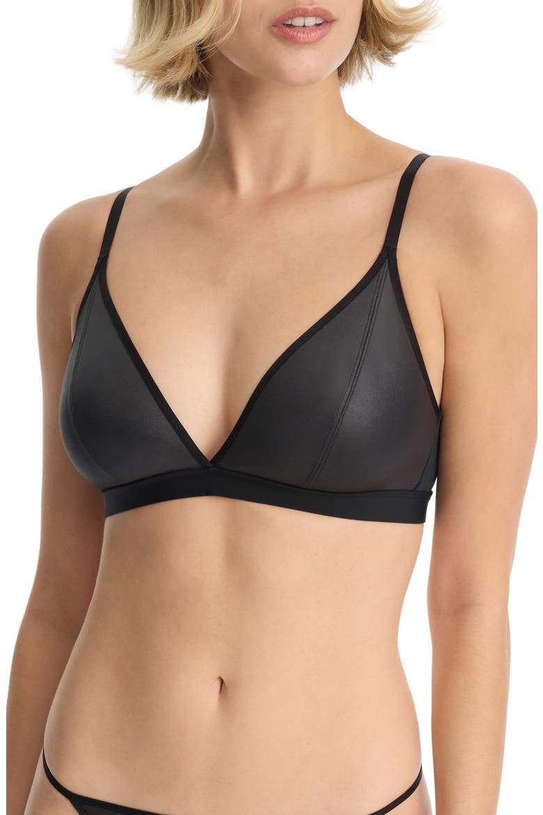 Late Night Faux Leather Triangle Bralette, Main, color, Black