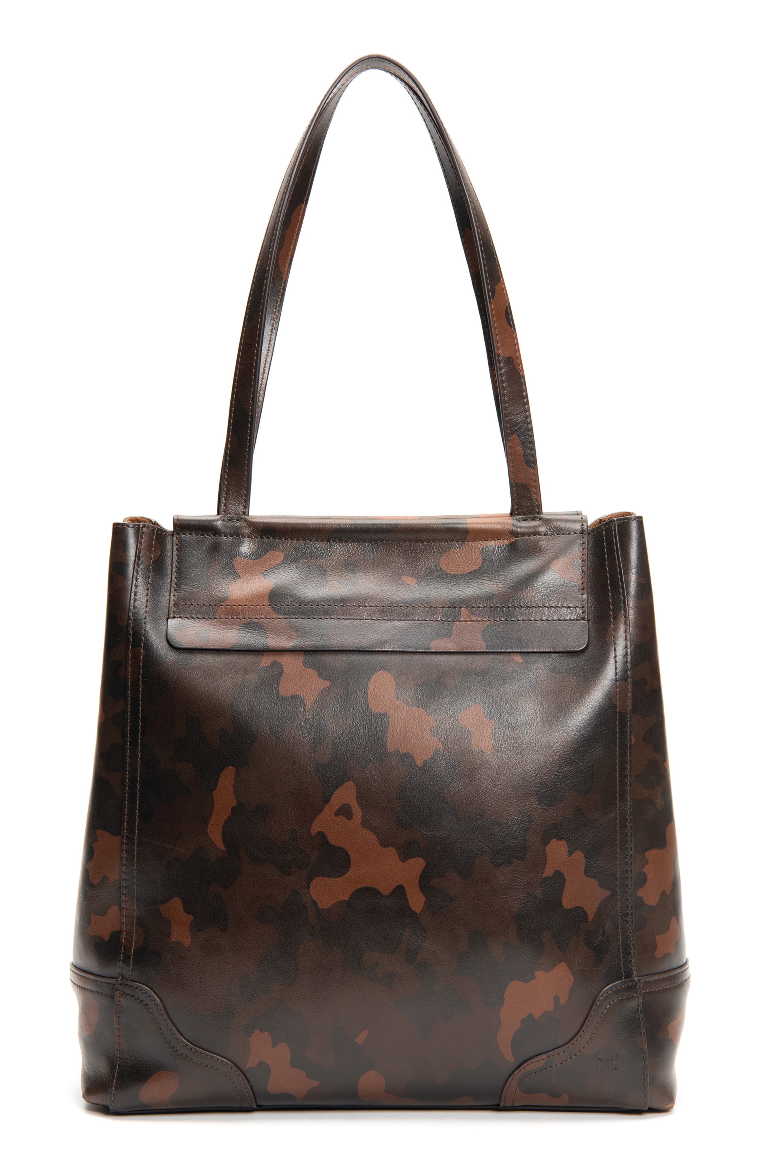 Charlie Simple Leather Tote, Main, color, BROWN CAMO