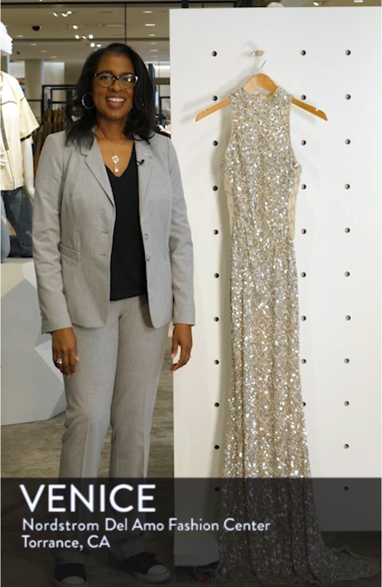 Mock Neck Sequin Column Gown, sales video thumbnail