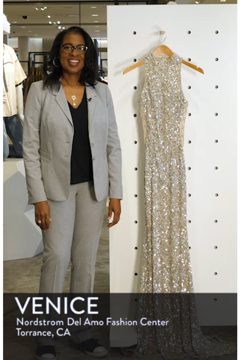 Mock Neck Sequin Column Gown video