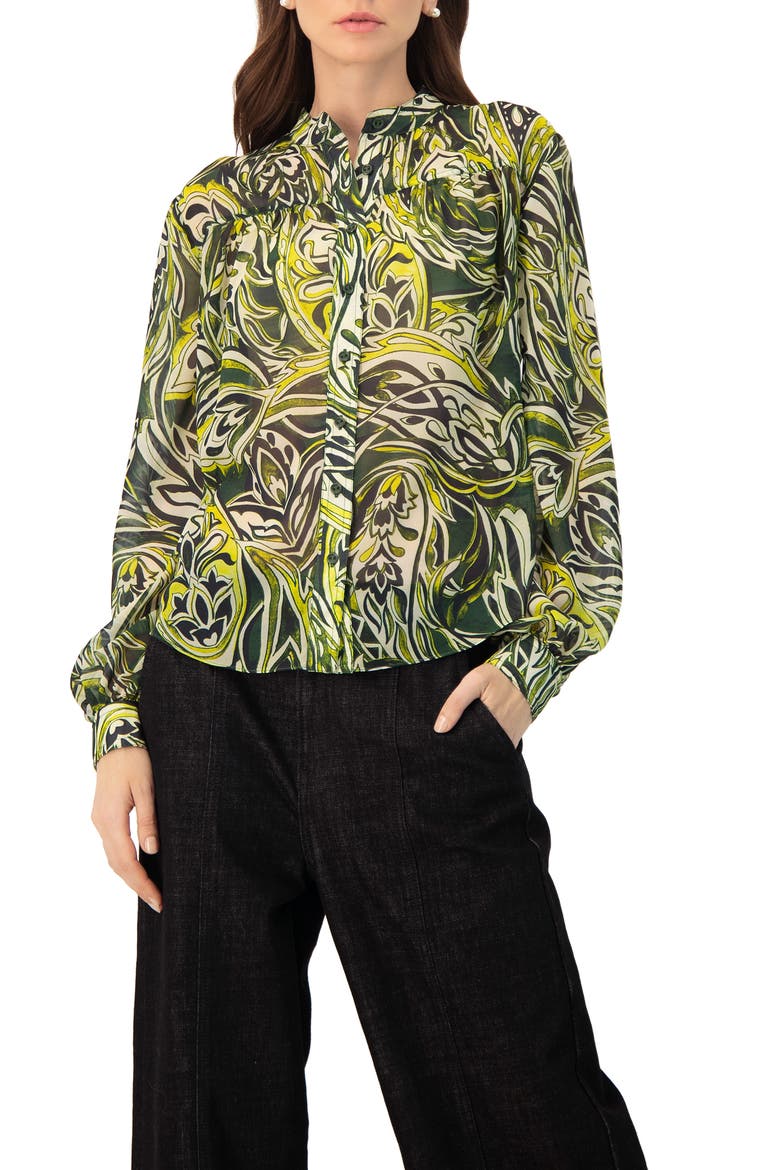 Printed Round Neck Blouse, Main, color, Green