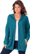 Roaman's Plus Size Waffle Knit Zip-Front Relaxed Hoodie