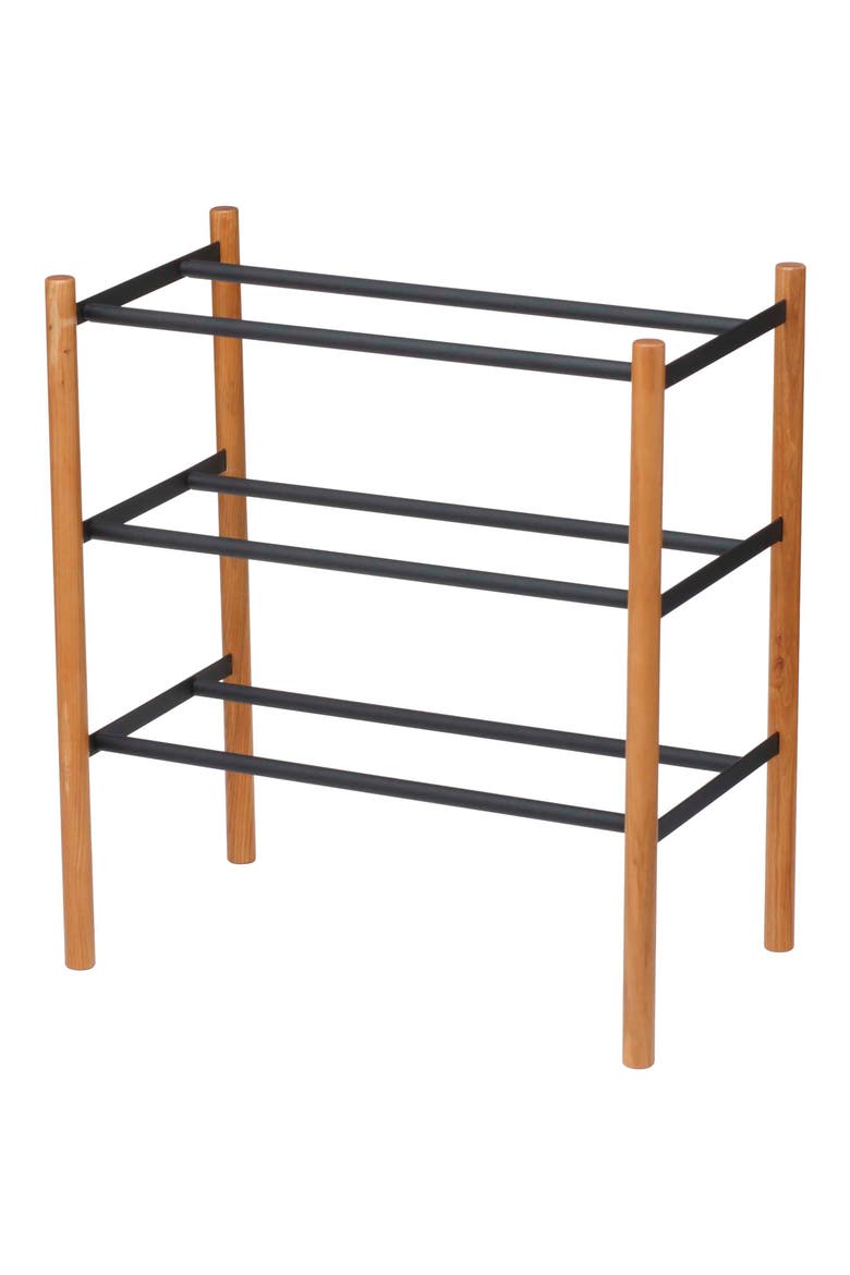 Expandable 3-Tier Shoe Rack, Main, color, BLACK