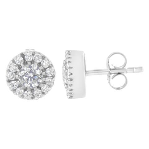 14k White Gold 1 cttw Diamond Halo Stud Earrings