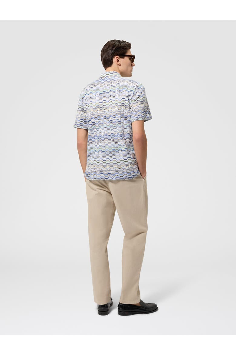 Cotton Polo Shirt With Raschel Knit And Greek Motif, Alternate, color, Light Blue