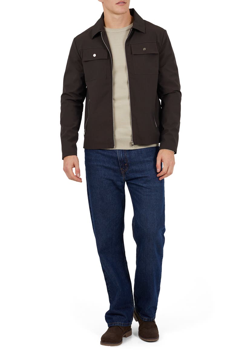 Zip-Up Collared Shacket, Alternate, color, Brown