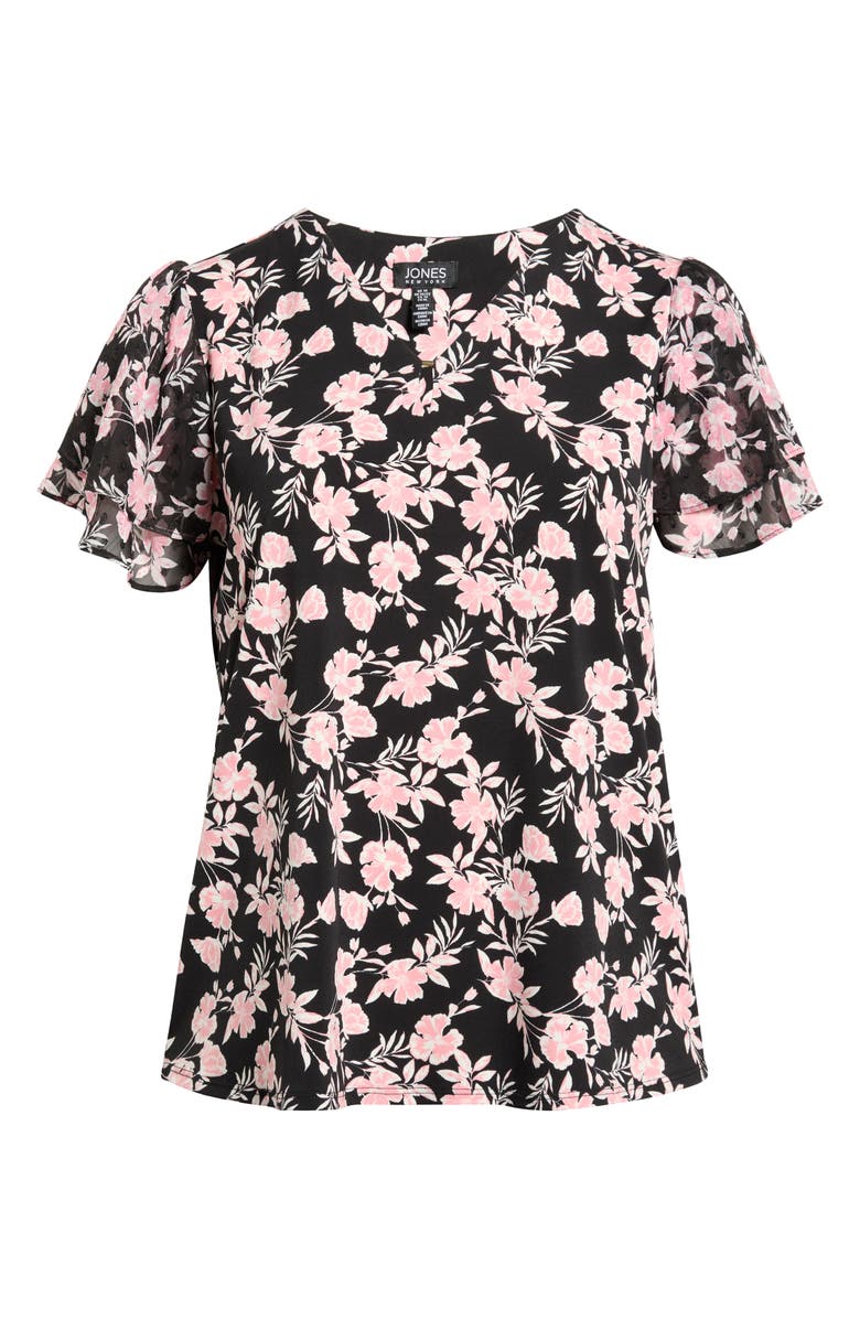 Jones New York Double Flutter Sleeve Top, Main, color, Jones Black Multi