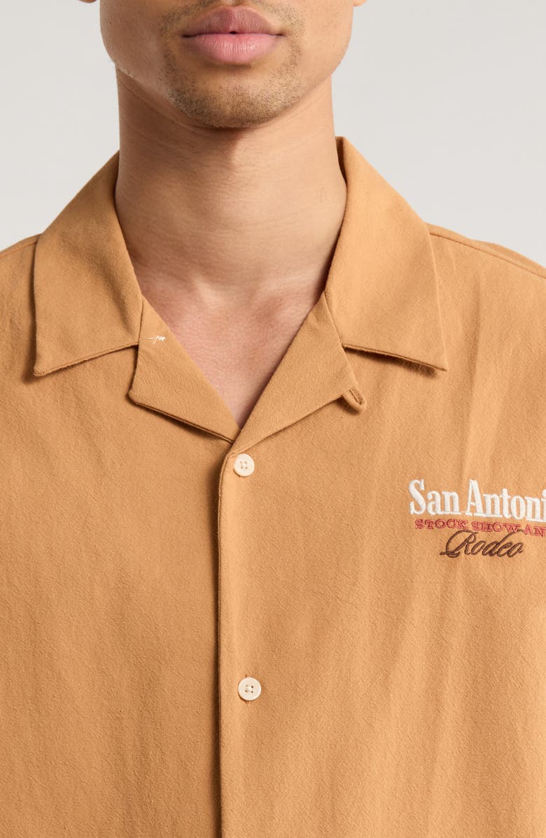 PacSun San Antonio Embroidered Camp Shirt, Alternate, color, Brown