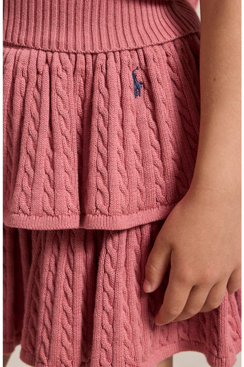 Kids' Tiered Cable Stitch Cotton Skirt, Alternate, color, PINK