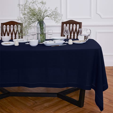 Linen Tablecloth for Dining Table, Holiday and Everyday Table Decor - Sonoma Hemstitch