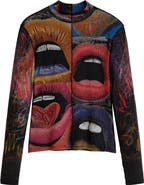 Desigual Long Sleeve Lip Print Top