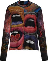 Desigual Long Sleeve Lip Print Top