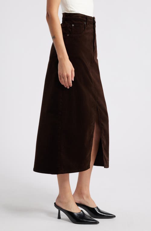 Shop Frame The Corduroy Front Slit Skirt In Espresso
