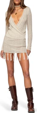 EDIKTED Tassel Long Sleeve Mini Sweater Dress