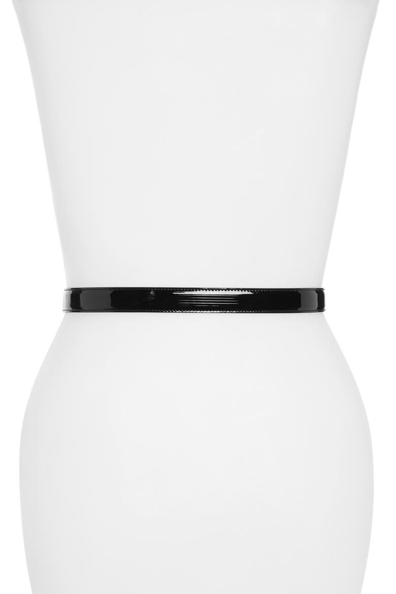 Monogram Skinny Patent Leather Belt, Alternate, color, NERO