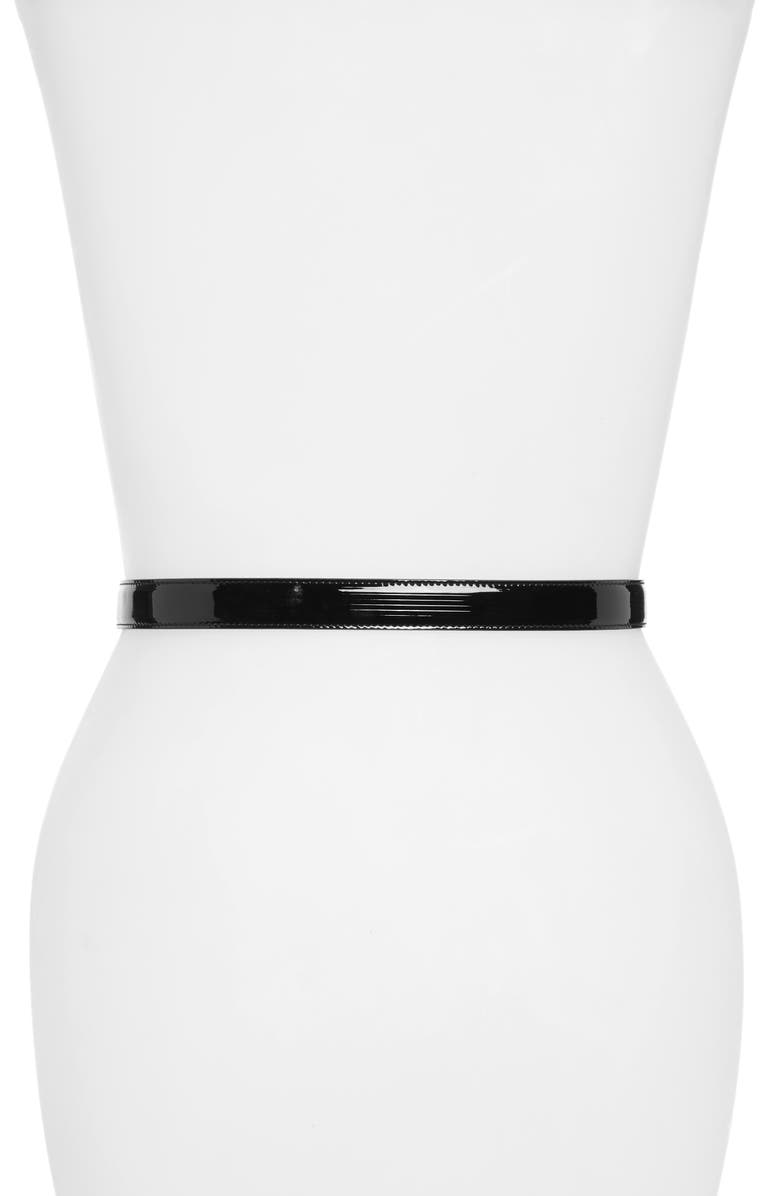Saint Laurent Monogram Skinny Patent Leather Belt, Alternate, color,