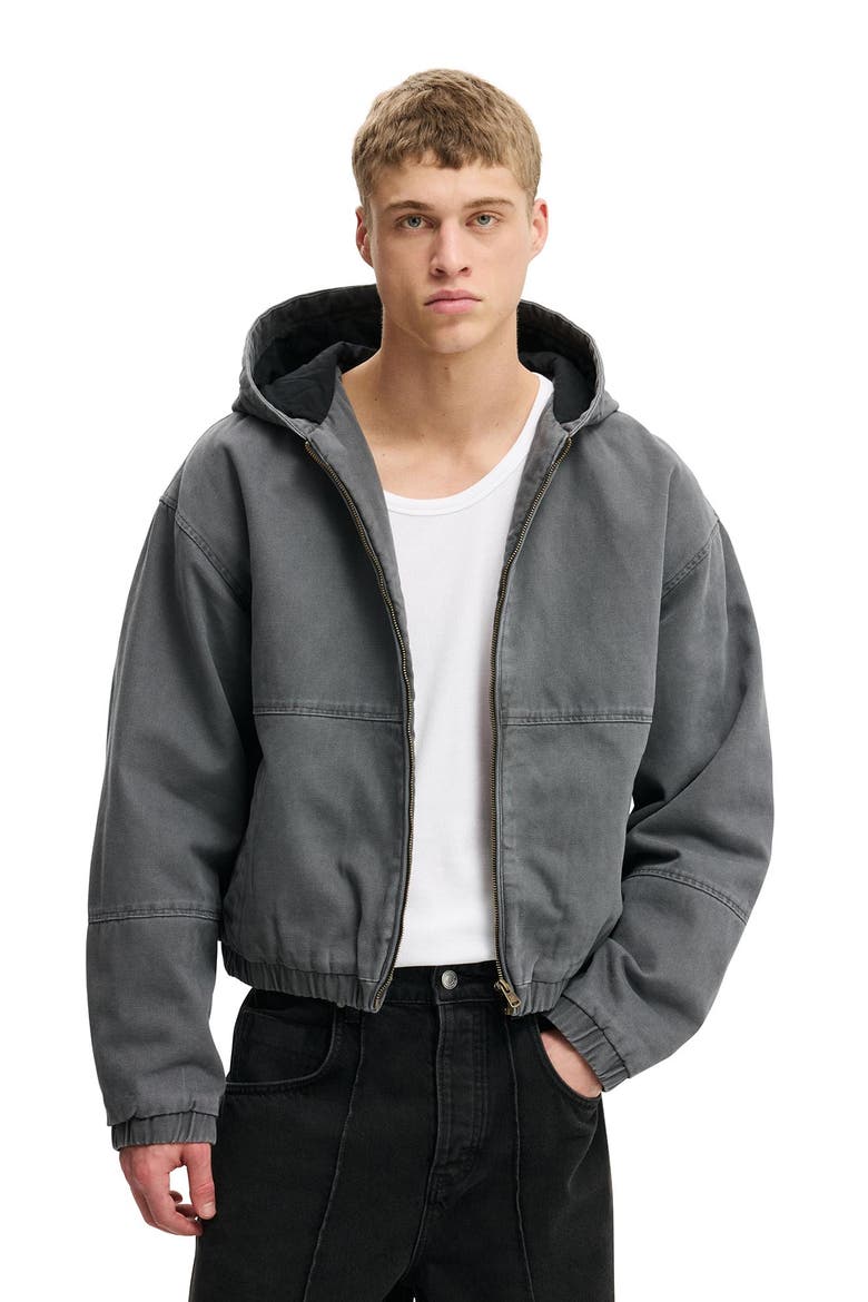 Men's Cropped Hooded Bomber, Main, color, Washed Black