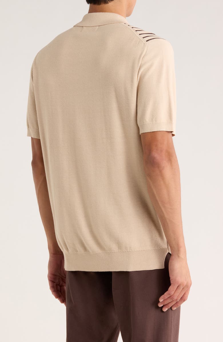 Elie Tahari Stripe Silk & Cotton Blend Polo Sweater, Alternate, color, Sand/ Black Combo