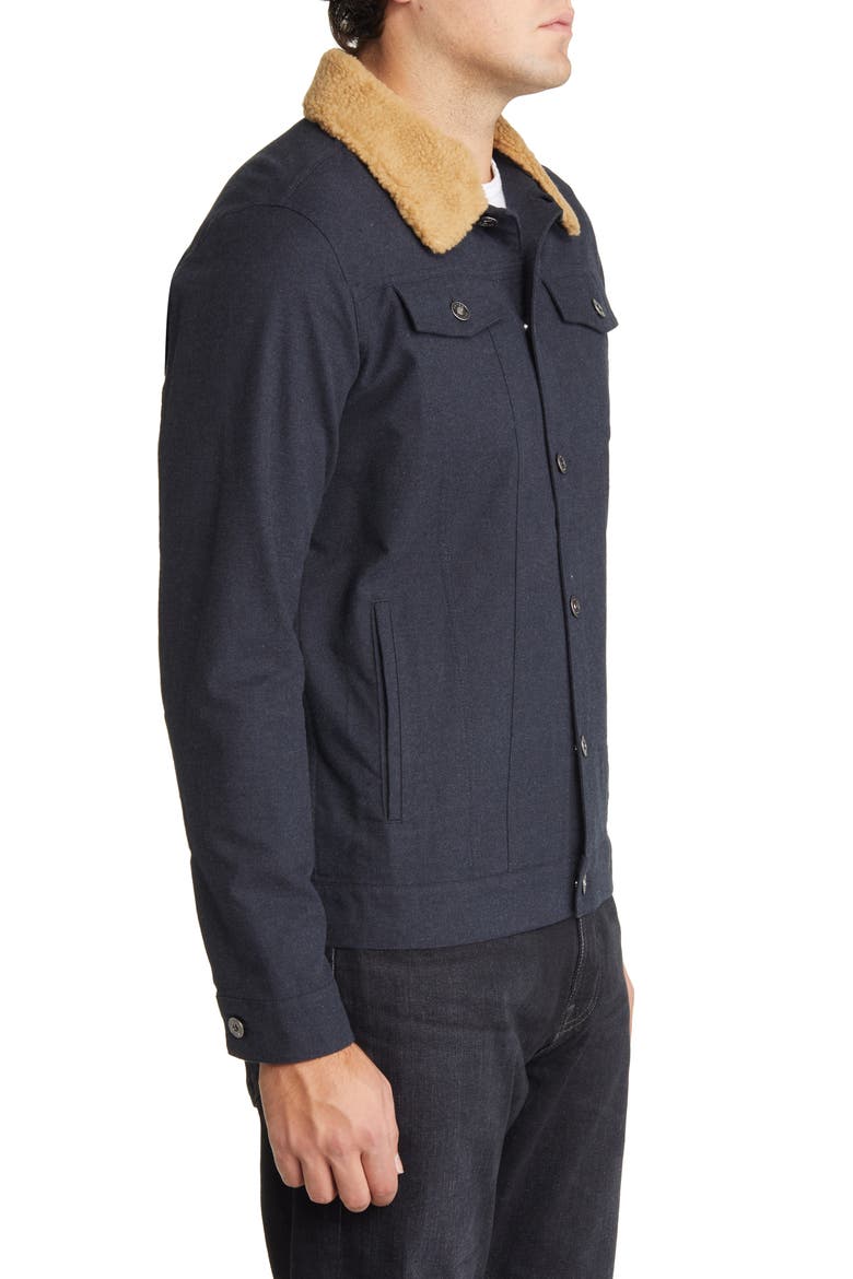 Flannel Trucker Jacket with Fleece Collar, Alternate, color, NAVY