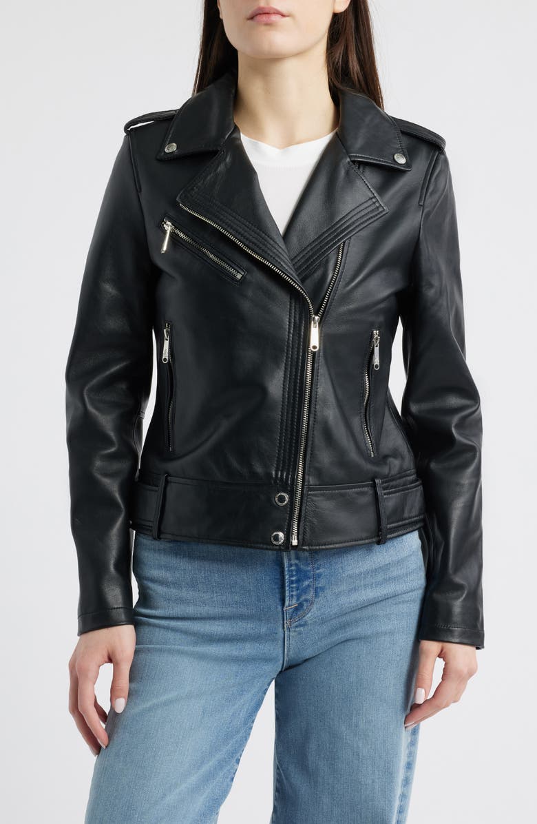 Sam Edelman Lambskin Moto Jacket, Main, color, Black