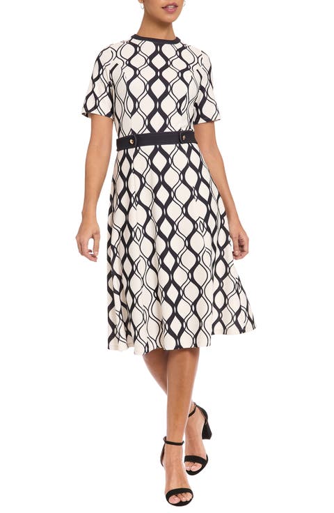 Short Sleeve Side Tab Fit & Flare Dress (Petite)