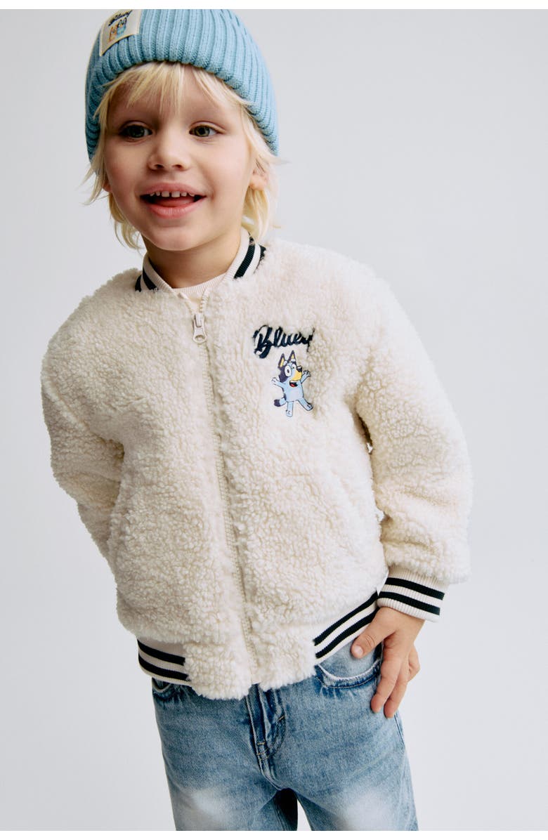 H&M Teddy Baseball Jacket, Alternate, color, Cream/Bluey