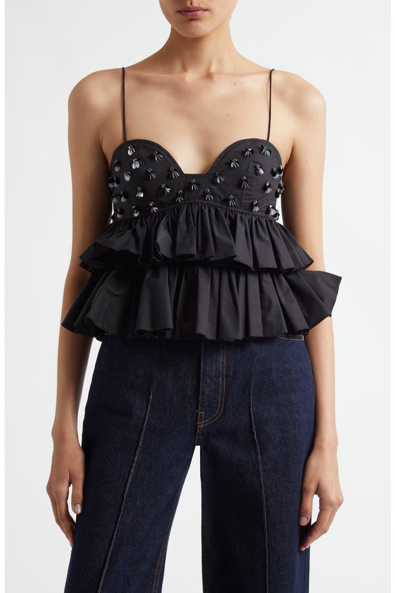 Lucia Embellished Ruffle Crop Camisole, Main, color, NOIR