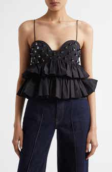 Ulla Johnson Lucia Embellished Ruffle Crop Camisole