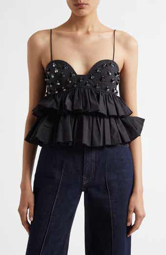 Ulla Johnson Lucia Embellished Ruffle Crop Camisole