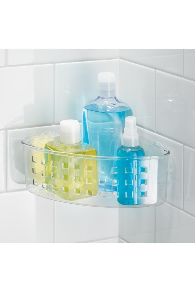 iDesign Plastic Suction Cup Corner Shower Basket for Bathroom Storage, Set of 2, Clear, Alternate, color, Clear