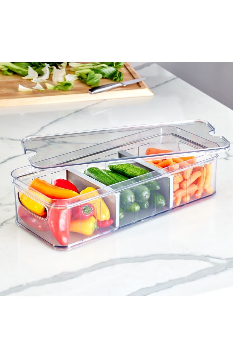 iDesign 6-Piece Fridge Organizer Bins with Dividers - Clear/Gray, Alternate, color, Gray