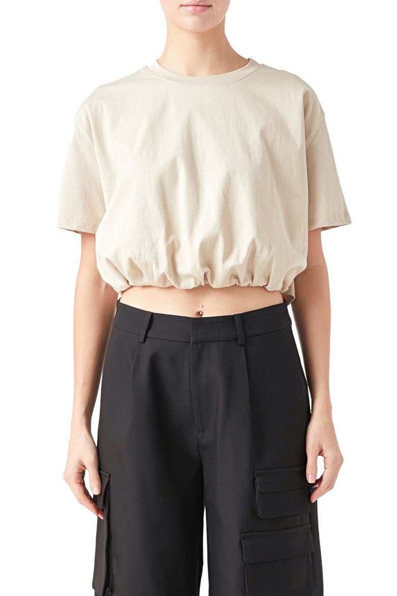 Bubble Hem Crop Top, Main, color, BEIGE