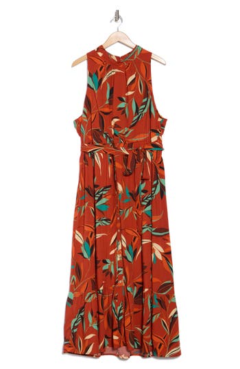 Dr2 By Daniel Rainn Floral Sleeveless Tiered Maxi Dress In Red