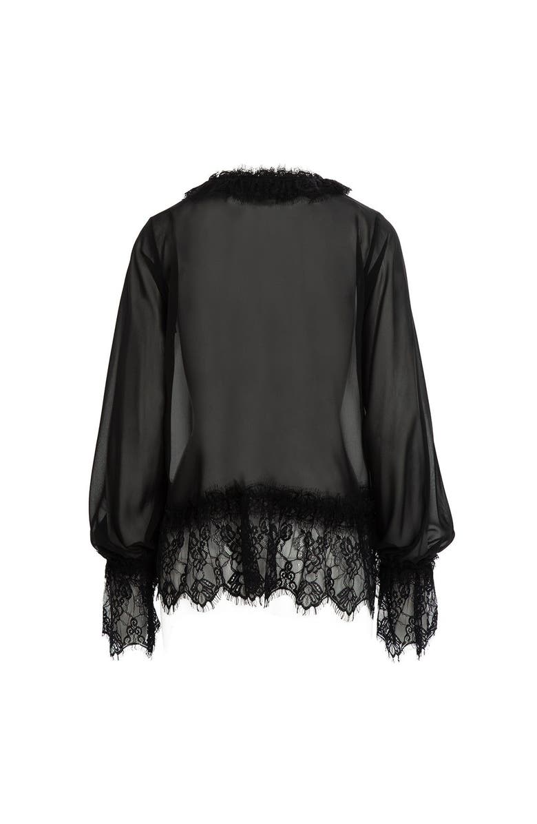 Gizia Lace Detail Chiffon Black Blouse, Alternate, color, Black