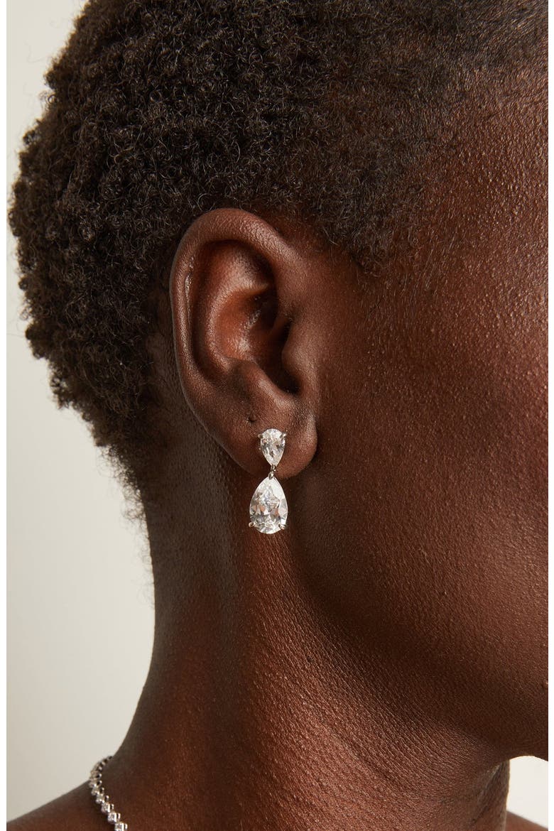Lab Grown Sapphire Pear Drop Earrings, Alternate, color, White Vermeil