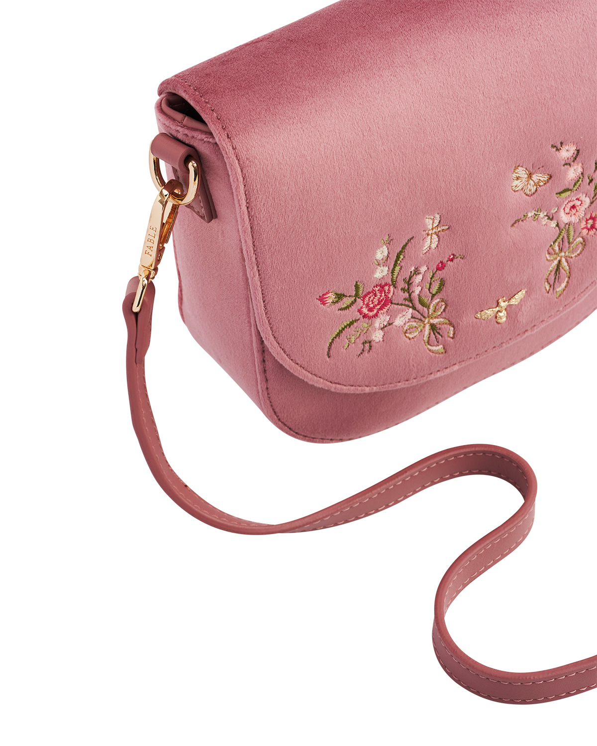 Beth Floral Posy Velvet Embroidered Saddle Purse, Alternate, color, Rose Pink