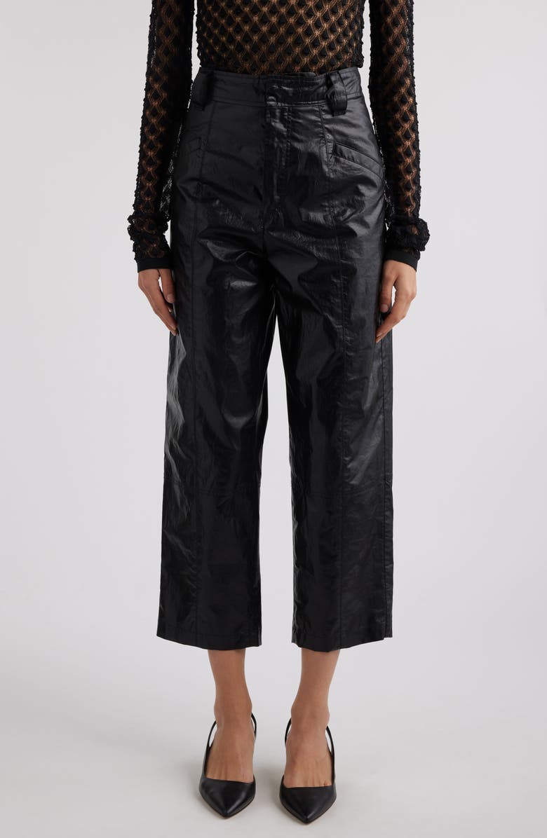 Isabel Marant Aude Crinkle Crop Faux Leather Pants, Main, color, 