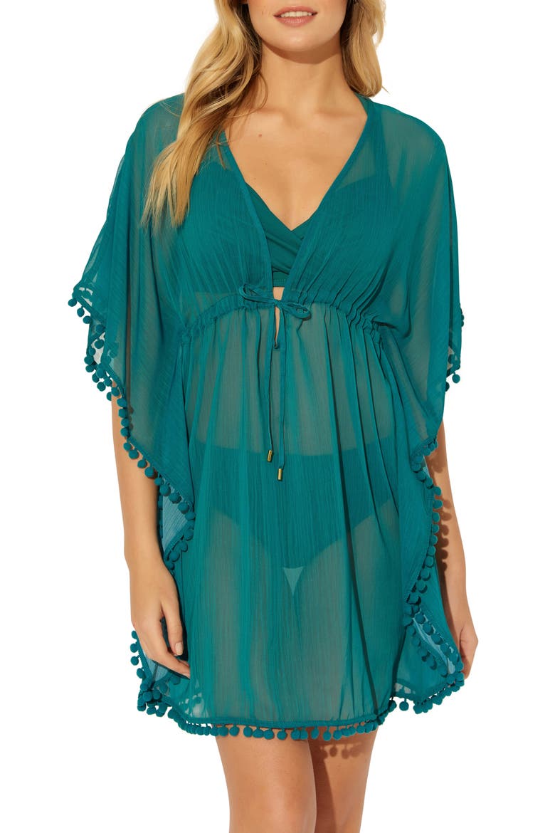 Pom Trim Cover-Up Caftan, Main, color, TROPIC THUNDER