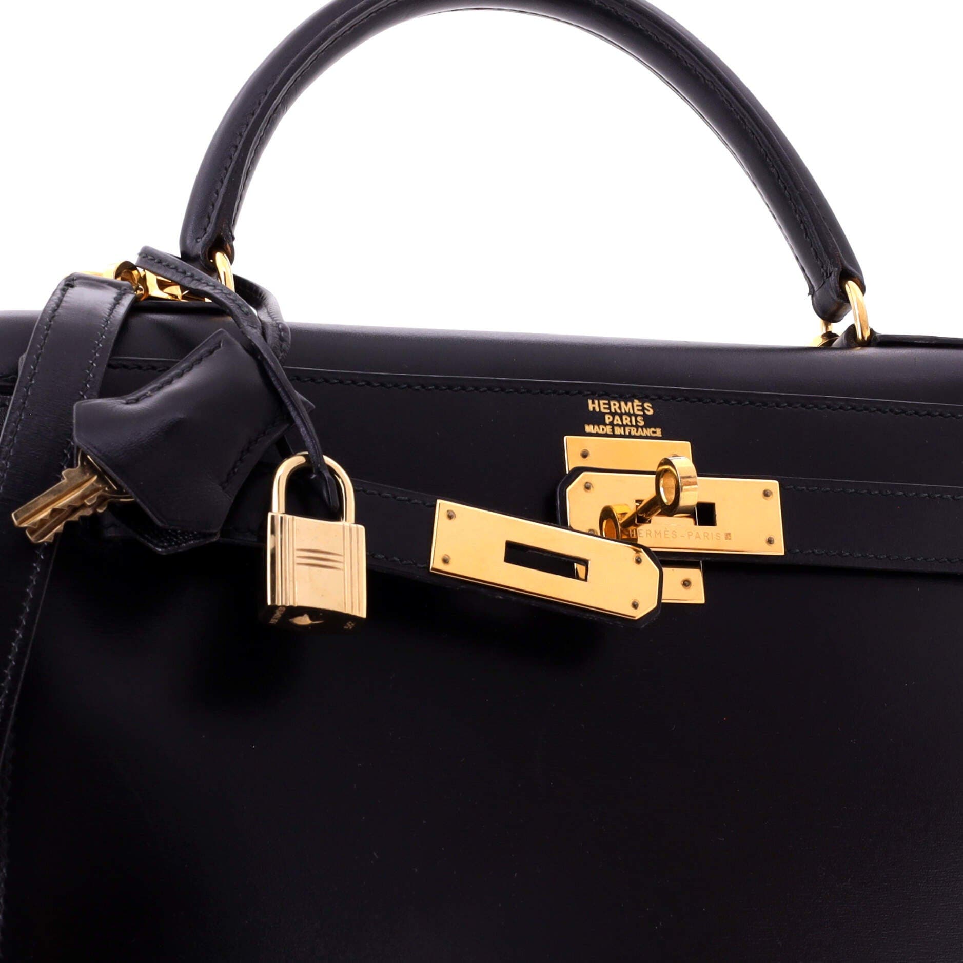 Pre-Owned Hermes Kelly Handbag Black Box Calf with Gold Hardware 28, Alternate, color, Noir