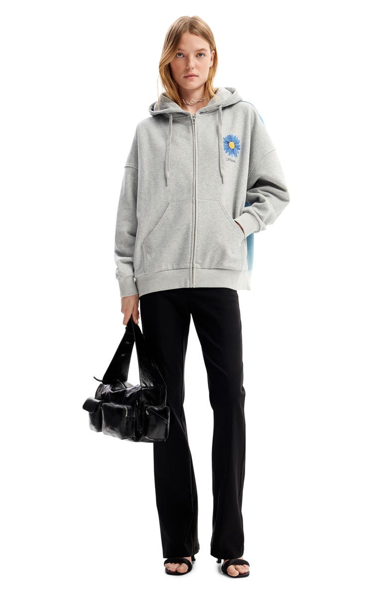 Desigual Flowa Front Zip Graphic Hoodie, Alternate, color,