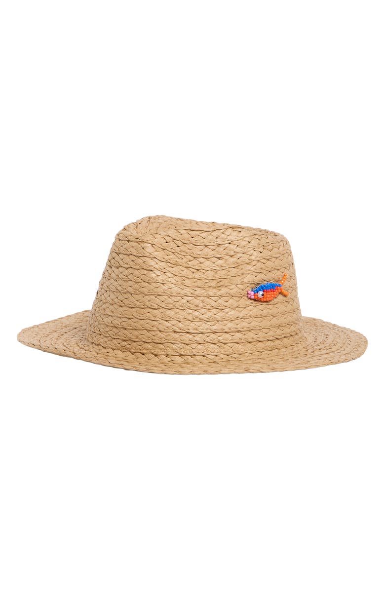 Steve Madden Beaded Sardine Straw Panama Hat, Main, color, Tan