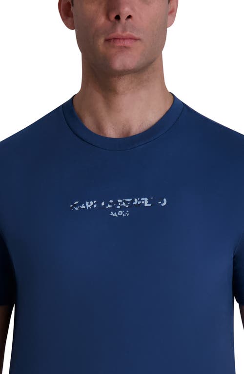 Karl Lagerfeld Paris Raised Camo Logo Graphic T-shirt In Dark Denim