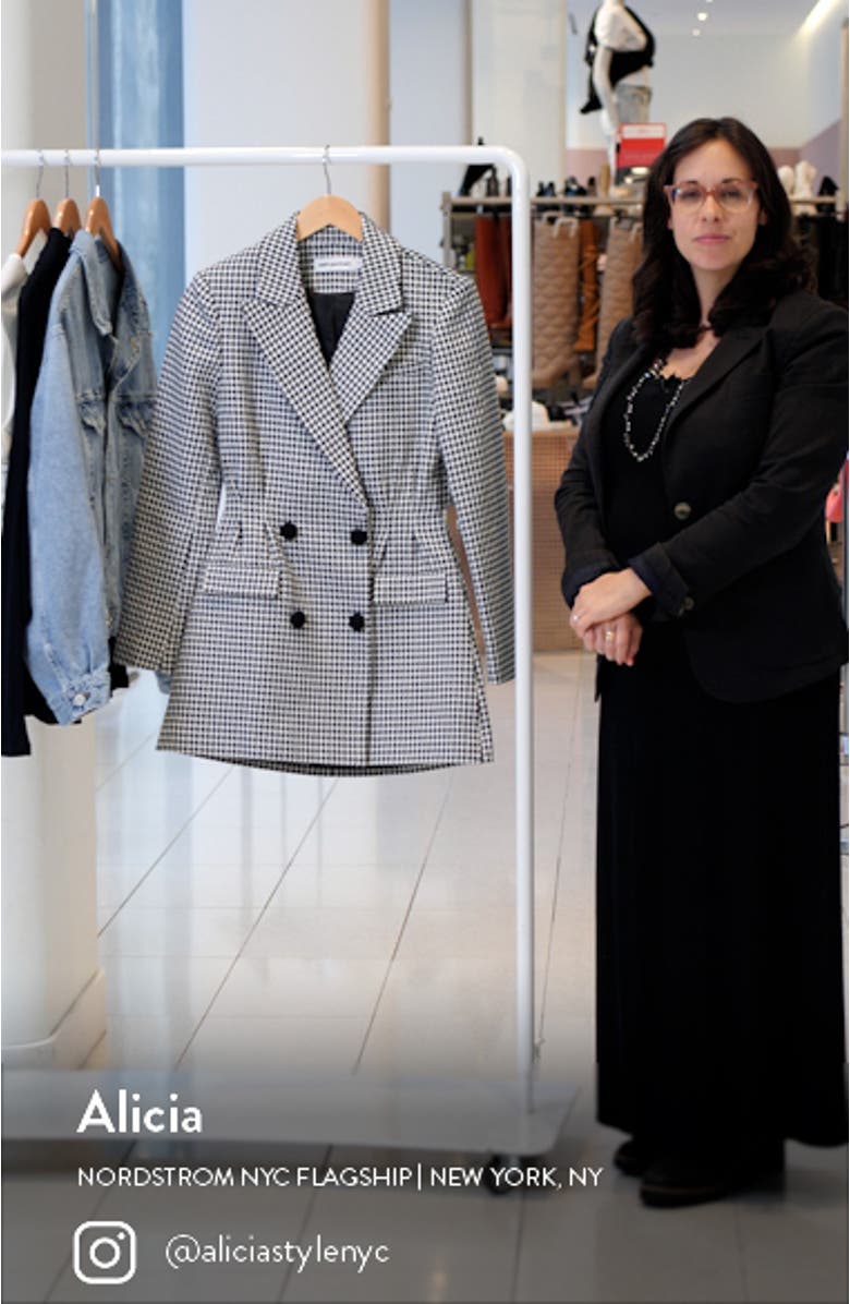 Houndstooth Double Breasted Long Sleeve Cotton Blazer Minidress, sales video thumbnail