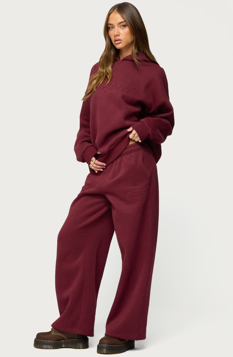 EDIKTED Totally Logo Wide Leg Sweatpants, Alternate, color, Burgundy