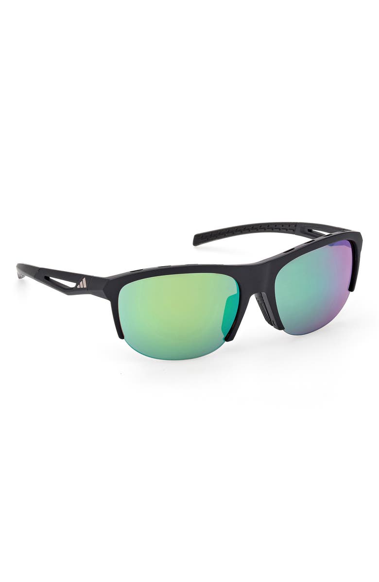adidas 66mm Navigator Sunglasses, Alternate, color, Matte Black / Green Mirror