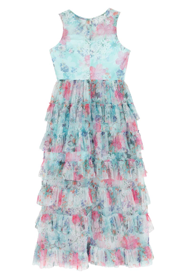 Floral Glitter Mesh Ruffle Tiered Party Dress, Alternate, color, TEAL