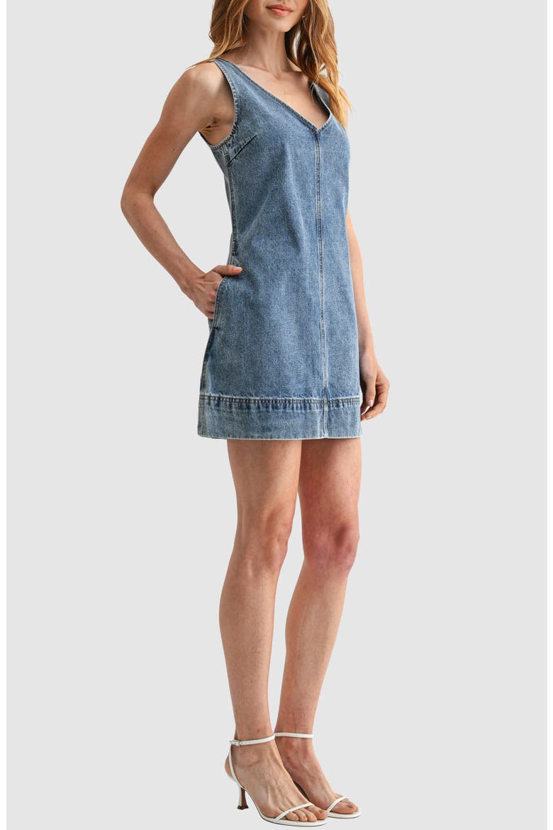 V-Neck Denim Minidress, Alternate, color, DENIM