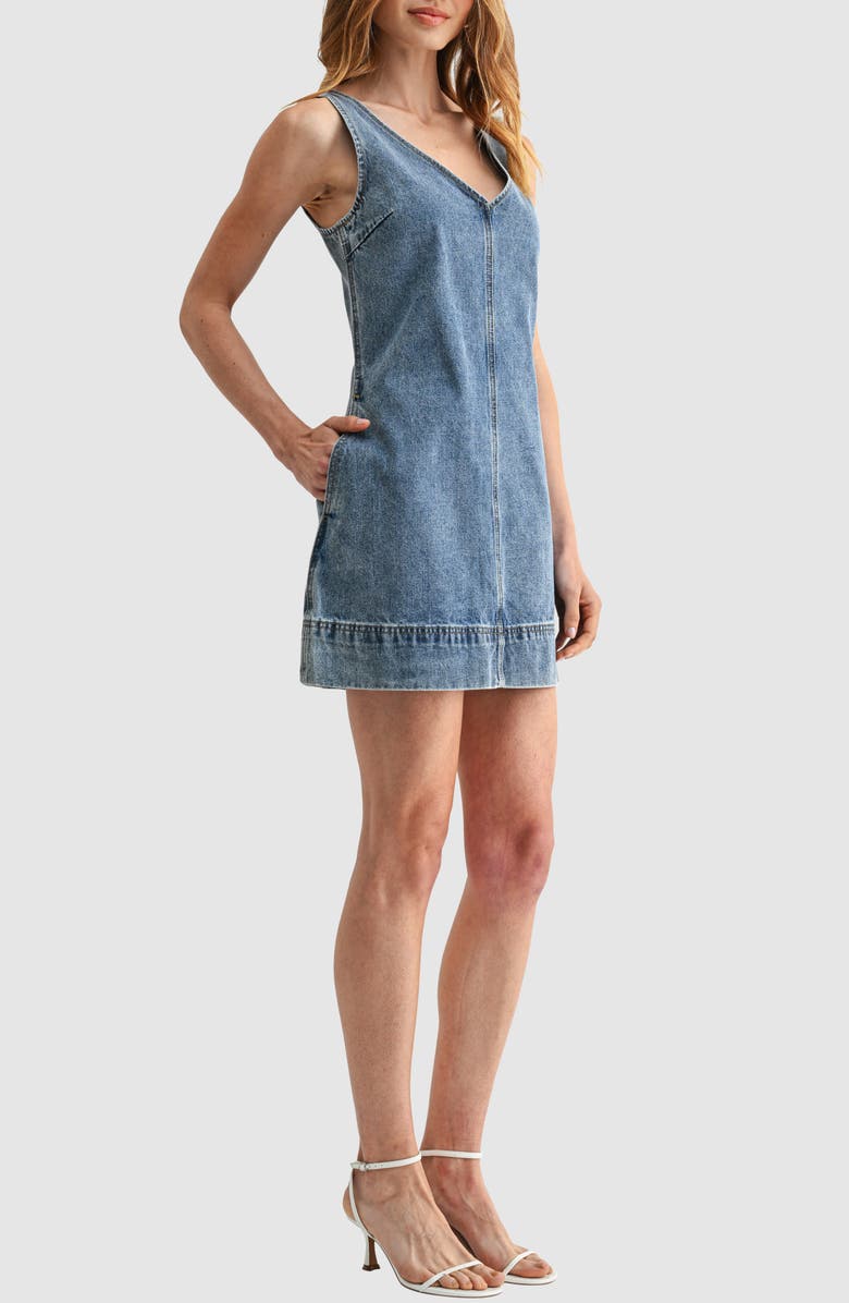 Lush V-Neck Denim Minidress, Alternate, color, Denim